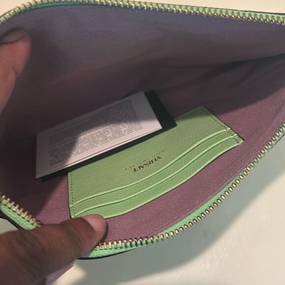 Versace Zip Top Medusa Emblem Wristlet Clutch Lime Green Leather Luxury - Picture 7 of 13